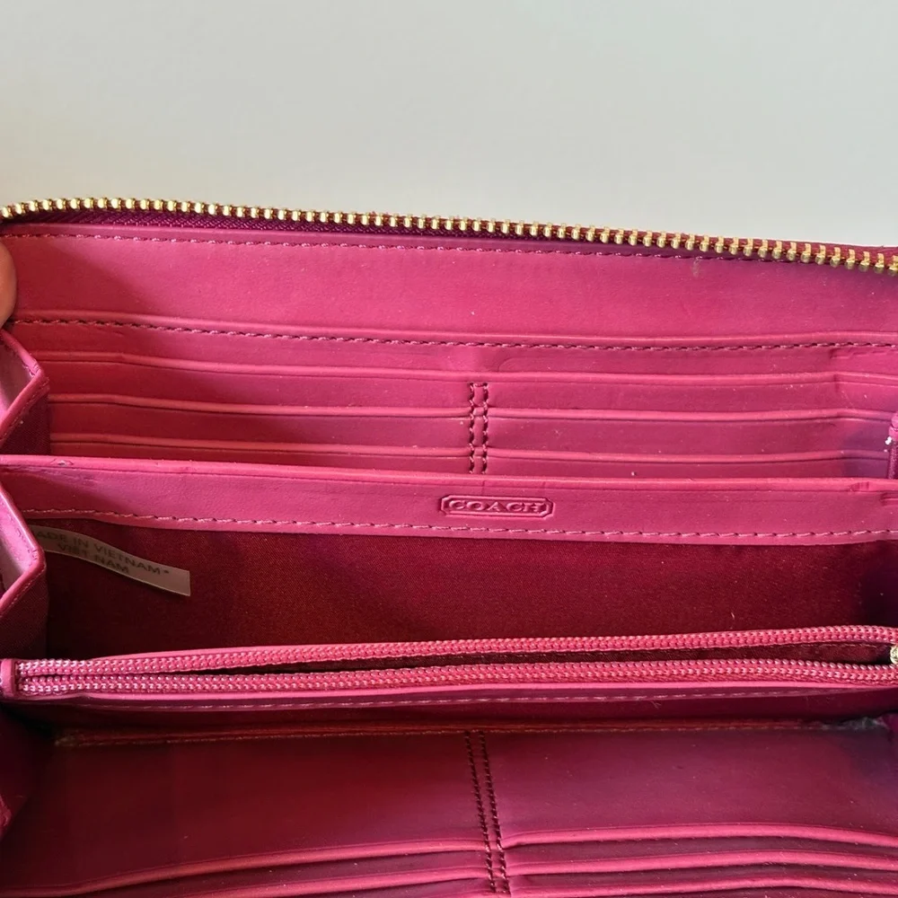 Coach Python Leather Zip Around Wallet - Raspberry - Picture 5 of 8